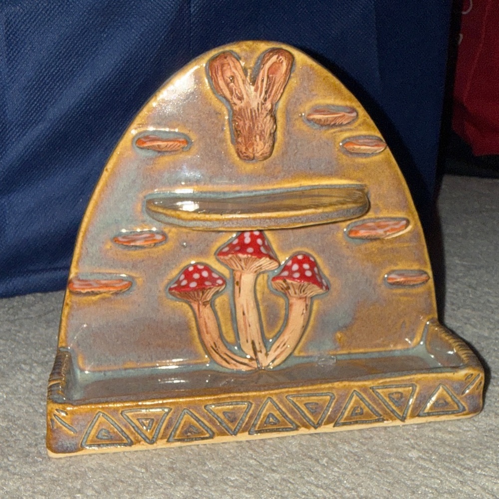 Handmade Ceramic Mushroom Wall Pocket in Earth Tones